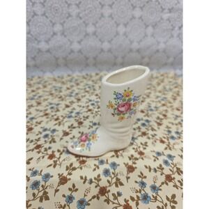 Ceramic Porcelain Floral Boot Vase Planter Shabby Chic Decor Cottagecore Planter